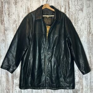 Vtg Black Leather Marc New York 1st Class Soft Leather Button Jacket Sz XL